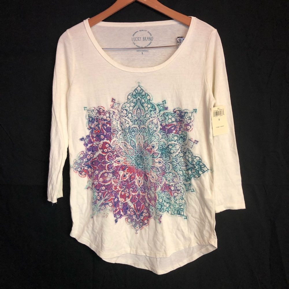 Lucky s NWT Cream boho print 3/4 sleeve top star